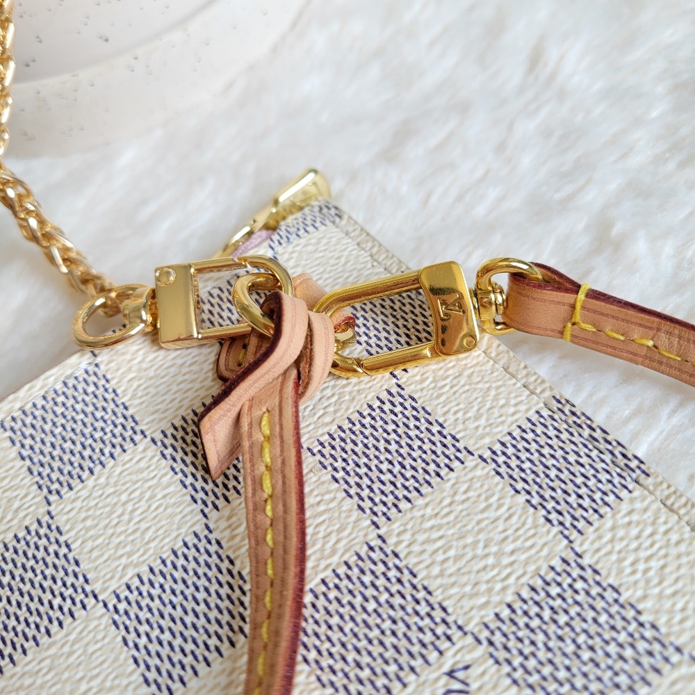 Louis Vuitton Neverfull Clutch Wristlet Damier Azur Rose Ballerine - Mm - Picture 12 of 17